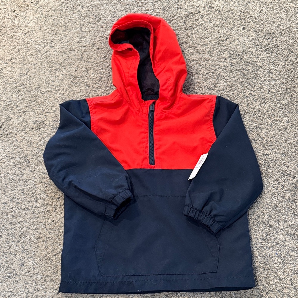 Old Navy Red and Navy Hooded Pullover Rain Jacket